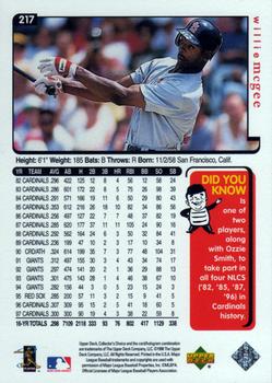 1998 Collector's Choice #217 Willie McGee Back