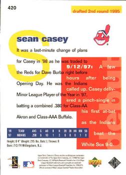 1998 Collector's Choice #420 Sean Casey Back