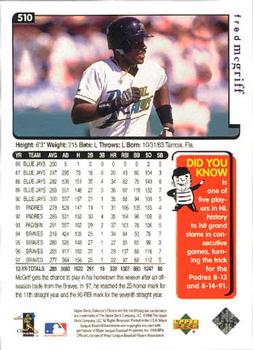 1998 Collector's Choice #510 Fred McGriff Back