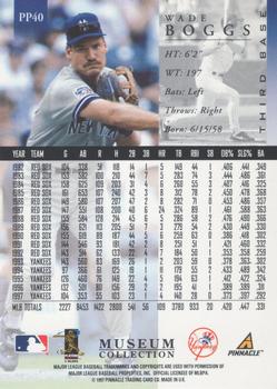 1998 Pinnacle - Museum Collection #PP40 Wade Boggs Back
