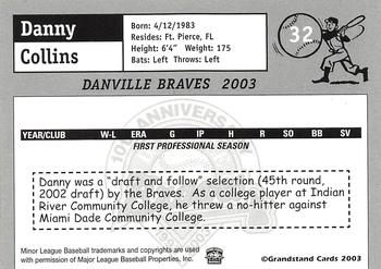 2003 Grandstand Danville Braves #NNO Danny Collins Back