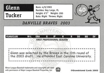 2003 Grandstand Danville Braves #NNO Glenn Tucker Back