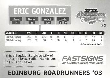2003 Grandstand Edinburg Roadrunners #NNO Eric Gonzalez Back