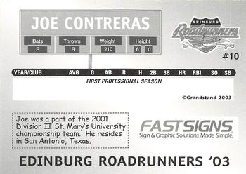 2003 Grandstand Edinburg Roadrunners #NNO Joe Contreras Back