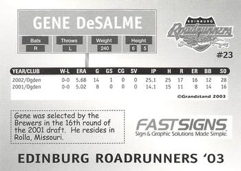 2003 Grandstand Edinburg Roadrunners #NNO Gene DeSalme Back