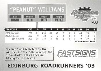 2003 Grandstand Edinburg Roadrunners #NNO Peanut Williams Back