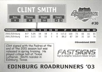 2003 Grandstand Edinburg Roadrunners #NNO Clint Smith Back