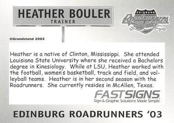 2003 Grandstand Edinburg Roadrunners #NNO Heather Bouler Back