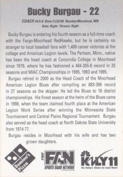 2003 Fargo-Moorhead RedHawks #NNO Bucky Burgau Back
