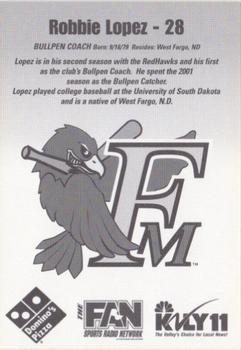 2003 Fargo-Moorhead RedHawks #NNO Robbie Lopez Back