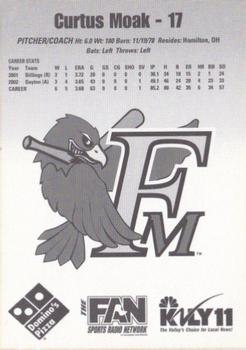 2003 Fargo-Moorhead RedHawks #NNO Curtus Moak Back
