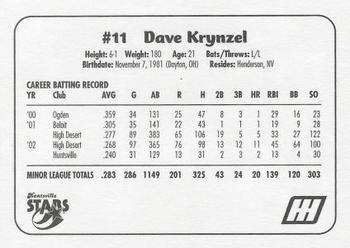 2003 Huntsville Stars #NNO Dave Krynzel Back