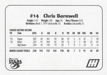 2003 Huntsville Stars #NNO Chris Barnwell Back