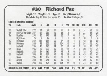 2003 Huntsville Stars #NNO Richard Paz Back