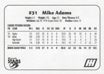 2003 Huntsville Stars #NNO Mike Adams Back