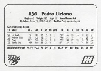 2003 Huntsville Stars #NNO Pedro Liriano Back