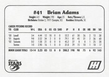 2003 Huntsville Stars #NNO Brian Adams Back