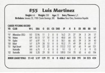 2003 Huntsville Stars #NNO Luis Martinez Back