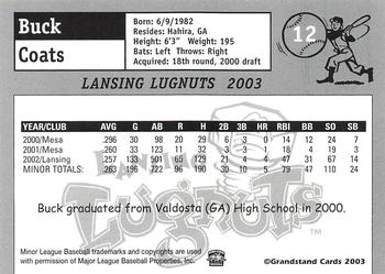 2003 Grandstand Lansing Lugnuts #NNO Buck Coats Back