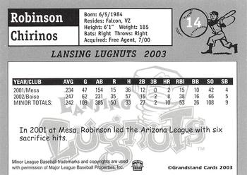 2003 Grandstand Lansing Lugnuts #NNO Robinson Chirinos Back
