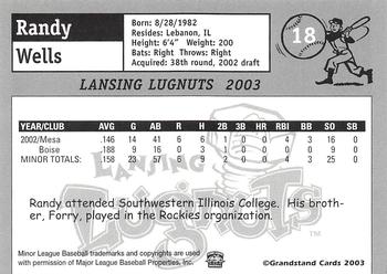 2003 Grandstand Lansing Lugnuts #NNO Randy Wells Back