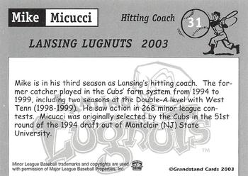 2003 Grandstand Lansing Lugnuts #NNO Mike Micucci Back
