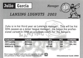 2003 Grandstand Lansing Lugnuts #NNO Julio Garcia Back