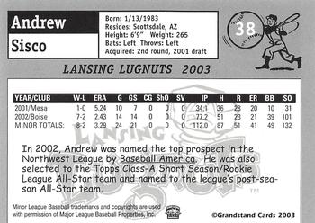 2003 Grandstand Lansing Lugnuts #NNO Andrew Sisco Back