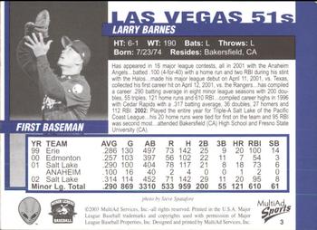 2003 MultiAd Las Vegas 51s #3 Larry Barnes Back