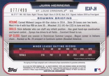 2015 Bowman - Chrome Prospect Autographs Refractor #BCAP-JH Juan Herrera Back