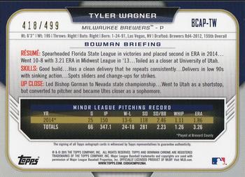 2015 Bowman - Chrome Prospect Autographs Refractor #BCAP-TW Tyler Wagner Back