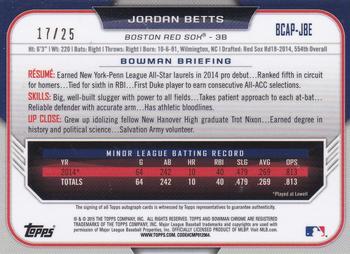 2015 Bowman - Chrome Prospect Autographs Orange Refractor #BCAP-JBE Jordan Betts Back