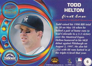 1998 Pacific Revolution - Rookies and Hardball Heroes #6 Todd Helton Back