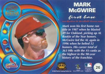 1998 Pacific Revolution - Rookies and Hardball Heroes #26 Mark McGwire Back
