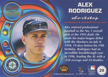 1998 Pacific Revolution - Rookies and Hardball Heroes #29 Alex Rodriguez Back