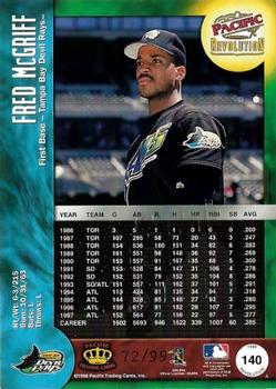 1998 Pacific Revolution - Shadow Series #140 Fred McGriff Back