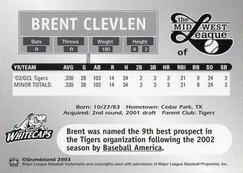 2003 Grandstand Midwest League Top Prospects #NNO Brent Clevlen Back