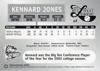 2003 Grandstand Midwest League Top Prospects #NNO Kennard Jones Back