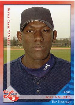 2003 Grandstand Midwest League Top Prospects #NNO Jose Valdez Front