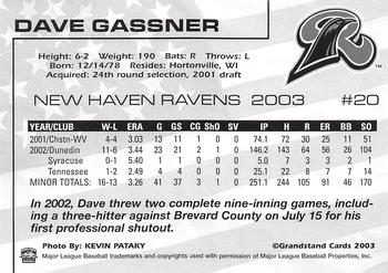 2003 Grandstand New Haven Ravens #NNO Dave Gassner Back