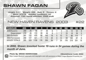2003 Grandstand New Haven Ravens #NNO Shawn Fagan Back