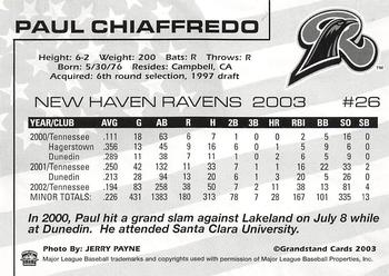 2003 Grandstand New Haven Ravens #NNO Paul Chiaffredo Back