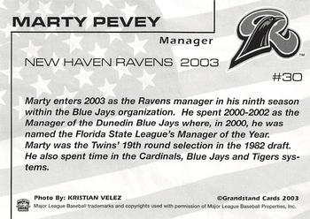2003 Grandstand New Haven Ravens #NNO Marty Pevey Back
