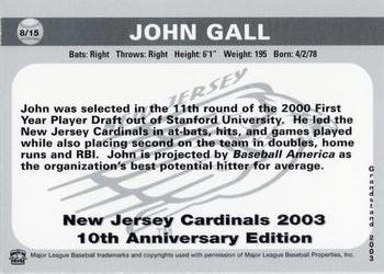 2003 Grandstand New Jersey Cardinals 10th Anniversary #8 John Gall Back