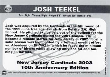 2003 Grandstand New Jersey Cardinals 10th Anniversary #15 Josh Teekel Back