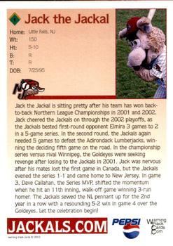 2003 Warning Track New Jersey Jackals #1 Jack the Jackal Back