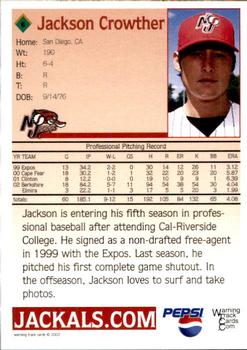 2003 Warning Track New Jersey Jackals #6 Jackson Crowther Back