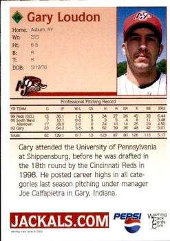 2003 Warning Track New Jersey Jackals #18 Gary Loudon Back