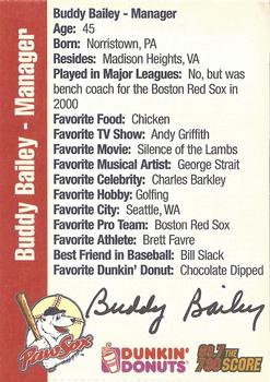 2003 Dunkin' Donuts Pawtucket Red Sox #NNO Buddy Bailey Back