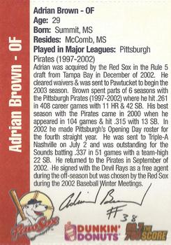 2003 Dunkin' Donuts Pawtucket Red Sox #NNO Adrian Brown Back